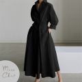 S-5XL Korean Fashion Long Sleeve Shirt Dress Chic Turndown Neck Ruched Maxi Dress Women 2022 Autumn Winter Clothes Streetwear. 
