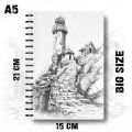 Notebook Aesthetic Sketch Watch Tower Line Art Minimalist Design Bright Theme Rise360 Writing Journal Pad K563. 