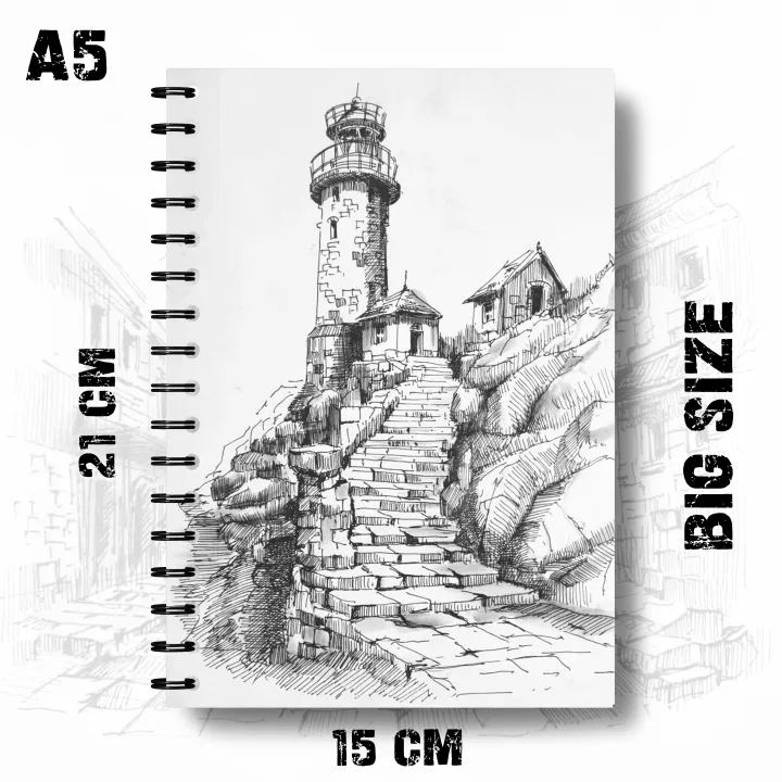 Notebook%20Aesthetic%20Sketch%20Watch%20Tower%20Line%20Art%20Minimalist%20Design%20Bright%20Theme%20Rise360%20Writing%20Journal%20Pad%20K563%20-%20Image%202
