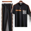 Drop Shoulder Black OUTFITE Style Mash T-Shirt and Trouser Combo for Men - Soft fabric and comfortable.