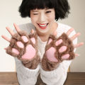 Winter Warm Cartoon Cat Paw Gloves For Women Girls Thermal Fingerless Gloves Cute Soft Short Plush Half Finger Gloves 1Pair. 