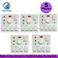 Bundle of 5 Pieces Universal 5 In 1 AC 250V 6A Combine 4 Pcs Gang Switch Fan Dimmer Regulator 2 Pin Socket and LED Indicator Fuse Combine switch box. 