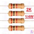 50Pcs 2K Resistor 2K Ohm Carbon Film Resistor 2K 1/4W Resistance 0.25 Watt 5% Tolerance Fixed Resistors. 