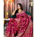Katan block print Half Silk Saree For Woman. 