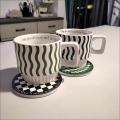 Nordic Checkerboard Coffee Mug Cup Ceramic Stacked Mugs Coffee Cups Office Home Water Cup Couple Cup Afternoon Tea Cup Milk Cup. 