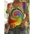 2023 New Summer New Women T Shirt 3d Flower Print V-neck Short Sleeve Blouse Fashion Plus Size T-shirts For Women Clothing Y2k.