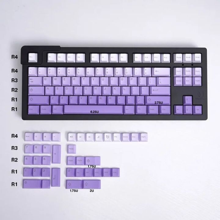 Dye Sublimation Purple Gradient Keycaps Top/Side Engraved PBT Material 125 Keys Cherry Profile For Mechanical Keyboard Keycaps