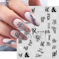 ABC Word Black Letters Nail Sticker for 3D Nails Art Decorations Design Sliders Abstract Face Decals Foil Manicure Accessories. 