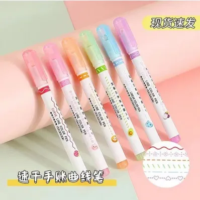 6pcs%20Curves%20Highlighter%20Pen%20Set%20With%206%20Different%20Curves%20Shapes%20Fine%20Tips%20Colored%20Curves%20Pens%20Highlighter%20Markers%20Stationery%20-%20Image%202