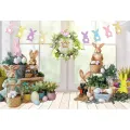 Portrait photo background forest truck grass children spring easter bunny photo background decorative banner green forest photo area. 
