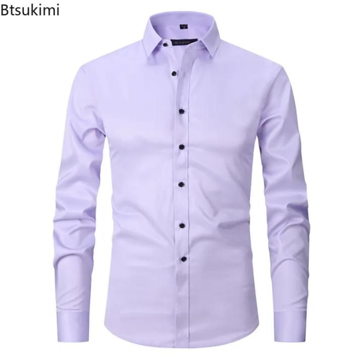 New%202023%20Men's%20Long%20Sleeve%20Dress%20Shirts%20Anti-Wrinkle%20No-Ironing%20Elasticity%20Slim%20Fit%20Men%20Social%20Formal%20Shirts%20Solid%20Camisas%20Male%20-%20Image%206