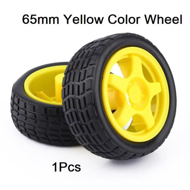 65mm YELLOE Robotics Wheel D65mm Robotic Rubber Tier Wheel 65x25mm 6mm Shaft Hole For Smart Robot Car DC 3V 6V TT Gear Motor Plastic With Durable Rubber Tier Robotic Wheel Arduino UNO DIY