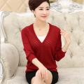 Middle-Aged and Elderly Women's Clothing Spring, Autumn and Summer Wear Mother's Clothing Thin Mesh Shirt Hollow outVCollar Sweater Blouse Sweater Coat Cardigan. 