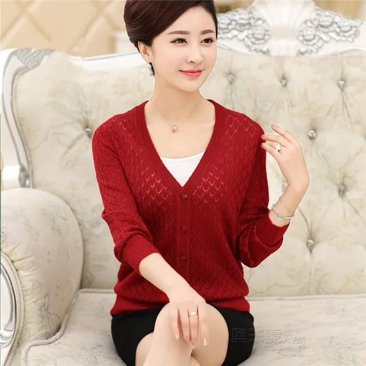 Middle-Aged%20and%20Elderly%20Women's%20Clothing%20Spring,%20Autumn%20and%20Summer%20Wear%20Mother's%20Clothing%20Thin%20Mesh%20Shirt%20Hollow%20outVCollar%20Sweater%20Blouse%20Sweater%20Coat%20Cardigan%20-%20Image%207