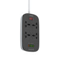 LDNIO SC4407 POWER STRIP 2 METER EXTENSION CORD WITH 4 POWER SOCKET UK/UERO/US 2500W AND 3 USB PORT + 1 QC3.0 USB PORT. 