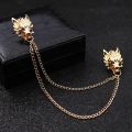 Wolf Pin Brooch Chain for Men Stylish Collar Accessory with Bold Head Design, Suit Lapel Decoration Piece.