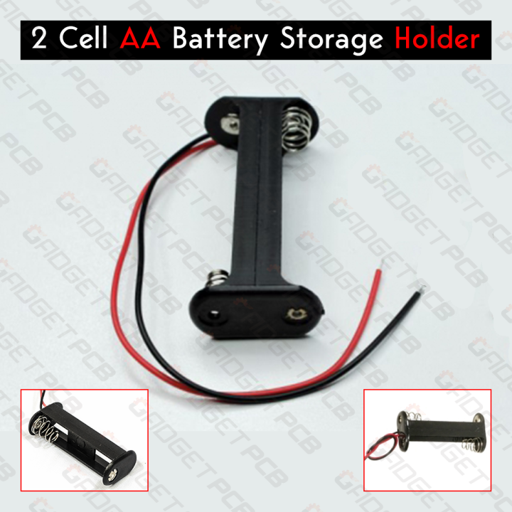 2 Cell AA Battery Holder Case With Cables Open Frame AA Battery Case Holder 2 Tank Rechargeable Battery Holder 14500 Battery Case 1.5V Pencil Battery Holder Casing