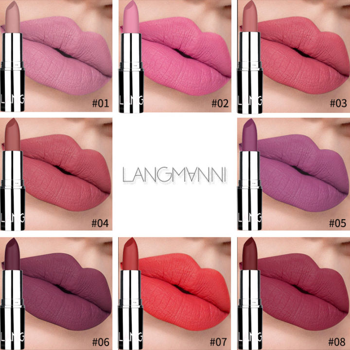 Langmanni 8-color silver matte lipstick non-stick cup long-lasting setting moisturizing moisturizing solid lipstick cross-border