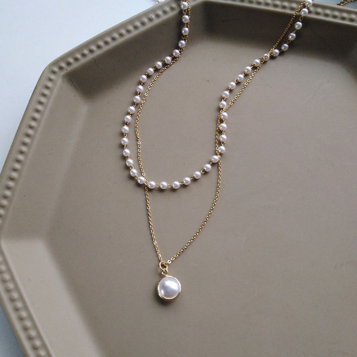 Korean%20Fashion%20Pearl%20Choker%20Necklace%20Women%20Cute%20Girl%20Gold%20Double%20Layer%20Chain%20Pearl%20Pendant%20Necklace%20Fairy%20Simple%20Clavicle%20Chain%20Jewelry%20Gift%20-%20Image%205