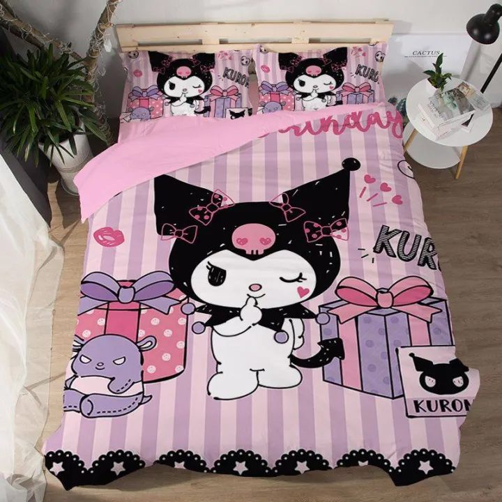 Sanrio%20Kawaii%20Kuromi%20Children's%20Skin-Friendly%20Four-Piece%20Anime%20Cartoon%20Bed%20Sheet%20Quilt%20Cover%20Dormitory%20Single%20Bed%20Home%20Textiles%20-%20Image%203