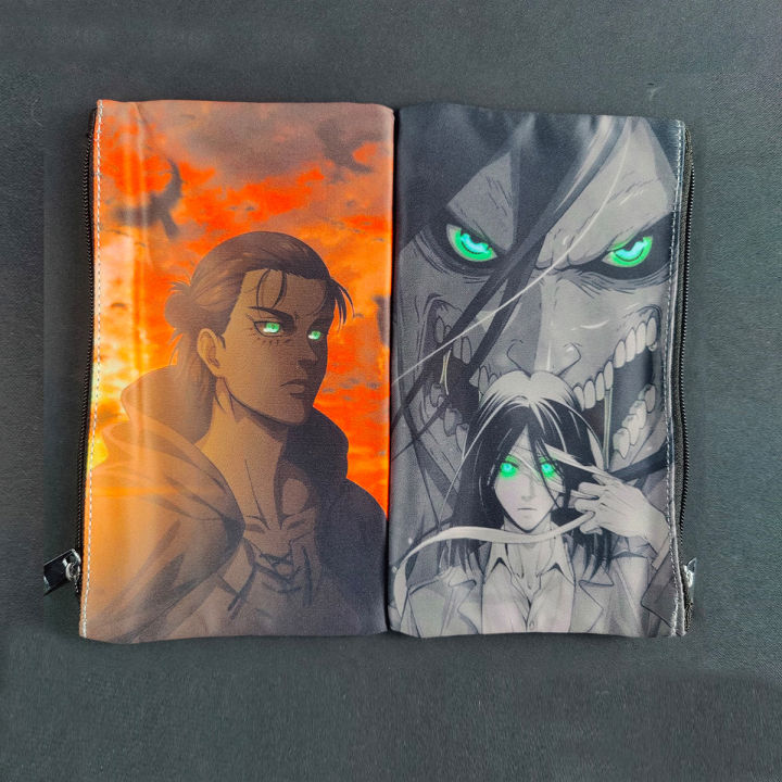 EREN YAEGAR AOT PENCIL CASE MAKEUP ORGANIZER MACKUP BAG JAPAN ANIME