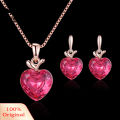 Carat Heart Shape Rhinestone Pendant Necklace Ear Stud Earrings Women Jewelry Set. 