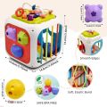 Montessori Sensory Toys Baby Activity Cube Shape Sorter Pull String Toys Fine Motor Training Games Stacking Blocks Activity Cube. 