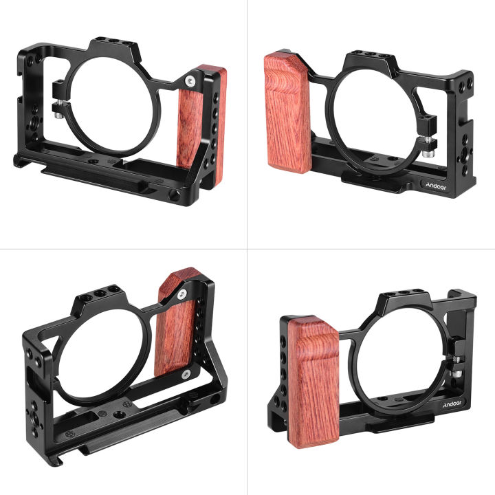 Camera%20Cage%20Compatible%20with%20Sony%20ZV1%20Camera%20with%20Wooden%20Handle%20Grip%20Cold%20Shoe%20for%20Mounting%20Microphone%20LED%20Light%20-%20Image%204