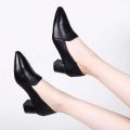 Versatile pumps with soft leather pointed-toe block heel fashion pointed-toe spring fall 2023 new high heels women's mid-heel singles. 