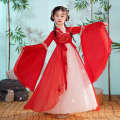 Children's long sleeved Hanfu, red Chinese style, little ancient super immortal Tang costume, Ru skirt, girl's guzheng performance costume. 
