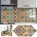 Qiunery 10pcs Tile Sticker, Bathroom Kitchen Peel And Stick Backsplash Tile Decals Retro Pattern Waterproof Removable Self-Adhesive Square Wall Decals For Home Decor.