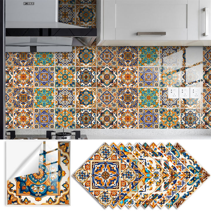 Qiunery%2010pcs%20Tile%20Sticker,%20Bathroom%20Kitchen%20Peel%20And%20Stick%20Backsplash%20Tile%20Decals%20Retro%20Pattern%20Waterproof%20Removable%20Self-Adhesive%20Square%20Wall%20Decals%20For%20Home%20Decor%20-%20Image%2010