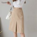 Korean Simple High Waist A-line Midi Skirt Office Skirt.