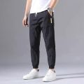 New Mens Trousers Summer Ice Silk Thin Green Color Fashion Elastic Waist Nine Points Length Pants Men Casual Sports Joggers Pant. 