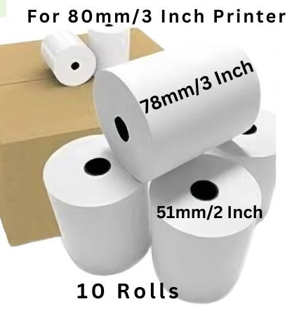 Premium 3 Inch Thermal POS Paper Roll – 78mm Width x 51mm Diameter | Approx 35 Meter Paper | 10 Roll - For Cash Register, Swiping Machine, POS Machine, Restaurant & Super Shop Billing.
