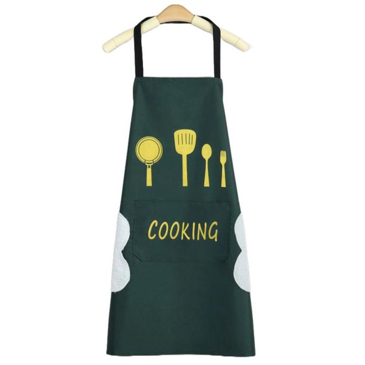 Waterproof oilproof pvc fabric kitchen apron with hand wiping towel and big pocket apron for women