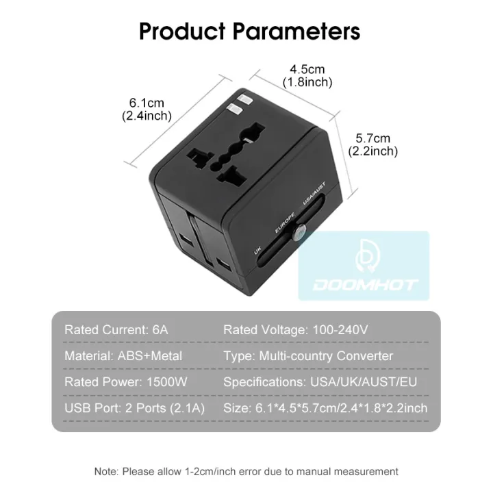 DoomHot%20Multi%20Socket%20International%20Travel%20Adapter%20All-in-one%20Universal%20Wall%20Plug%20Multi-Outlets%20Electrical%20Adapter%20Multi-Country%20Portable%20Converter%20Plug%20Power%20Supply%20Worldwide%20Travel%20Charger%20Power%20Converters%20with%202%20USB%20Ports%20for%20USA/UK/AUST/EU%20-%20Image%209