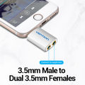 (NEW)Vention 3.5mm Earphone Audio Splitter Connecter Adapter with mic 1 Male to 2 Female Audio Adapter For Headphone PC Mobile Phone.
