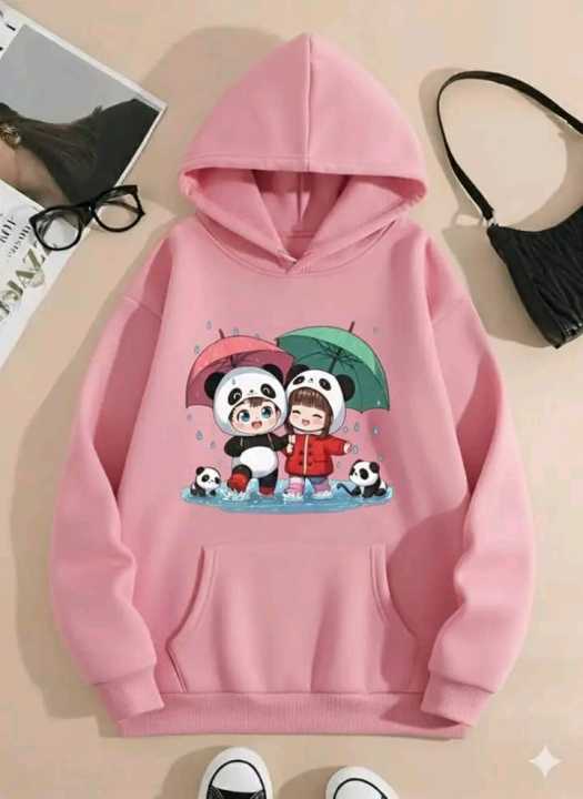 pink Color printed (rainy panda) Hoodie 320 GSM Fully Cotton Fabrics Suitable for Women Girls Ladies Hoodie by Tajkiya Fashion