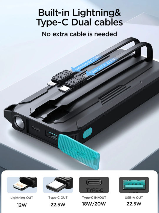 JOYROOM JR-L017 10000mAh 22.5W Power Bank with Dual Cables