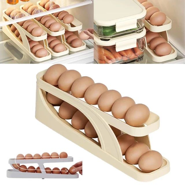 1PCS Refrigerator-Egg despensir Automatic-Egg Dispenser Plastic Rolling-Egg Holder Kitchen Organizer