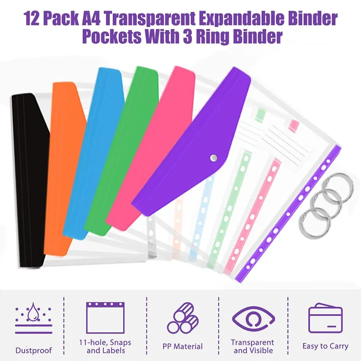 12%20Pcs%20A4%20Binder%20Pocket%20Expandable%20Envelopes%20Clear%20Plastic%20Envelopes%20for%20Ring%20Binder%20Folder,%20Snap%20Button%20-%20Image%204