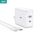 ESR 30W Power Delivery Charger Type C to Lightning Cable Fast Charger Plug USB C PD Charger 5V for MFi Charger for iPad iPhone.