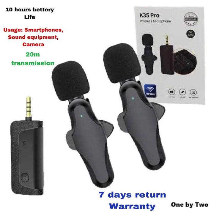 K35 Pro Dual Mic Wireless Lavalier Microphone