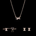European and American source diamond bow three-piece necklace, earrings, bracelet, wedding accessories set.