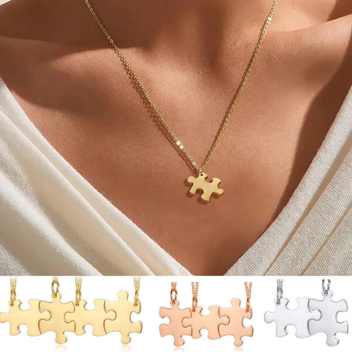 Jigsaw Puzzle Necklace For Custom Couple Chains Custom Engraved