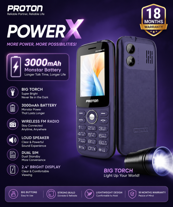 Proton%20RE-PowerX%20Feature%20Phone%20with%203000mAh%20Monster%20Battery,%20Big%20Torch,%20Dual%20SIM%20&%20Long%20Battery%20Backup%20%E2%80%93%20Free%20Delivery%20(Any%20Color)%20-%20Image%204