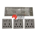 Three Gang PVC with 3Pcs 8 Pin Multi with 2 Pin and Double 3 Pin Combined Function Universal Socket with Switch 8Pin Multy 3Gang Back Cover Junction Box.