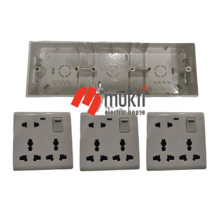 Three Gang PVC with 3Pcs 8 Pin Multi with 2 Pin and Double 3 Pin Combined Function Universal Socket with Switch 8Pin Multy 3Gang Back Cover Junction Box