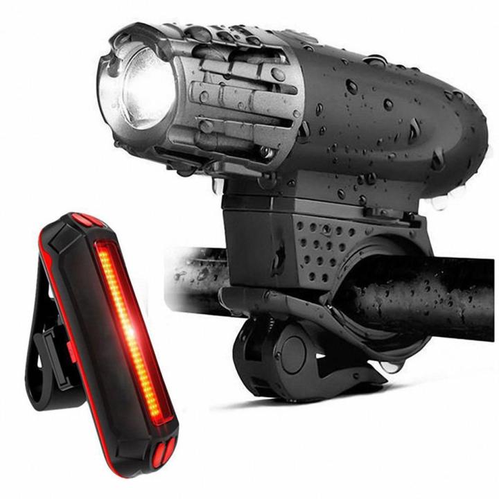 Bike Lights Bicycle Lights Front and Back USB Rechargeable Bike Light Set Super Bright Front and Rear Flashlight LED Headlight Taillight Splash-proof Easy To Install -Black